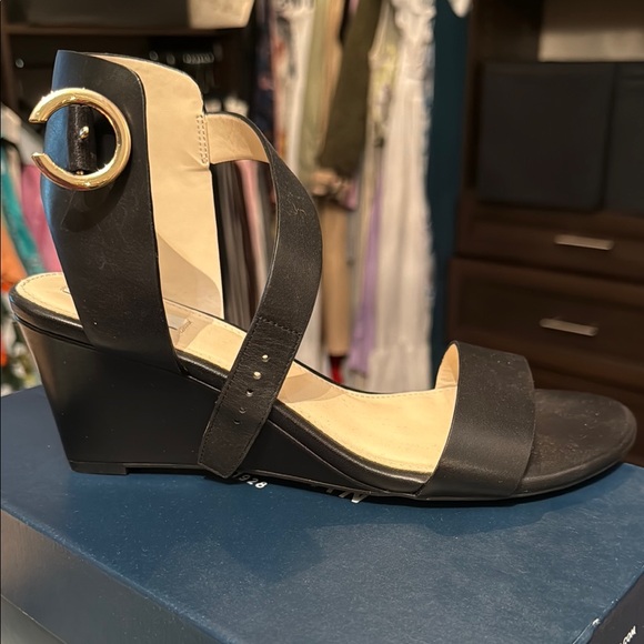 Cole Haan Black Wedge Sandals - Picture 1 of 7